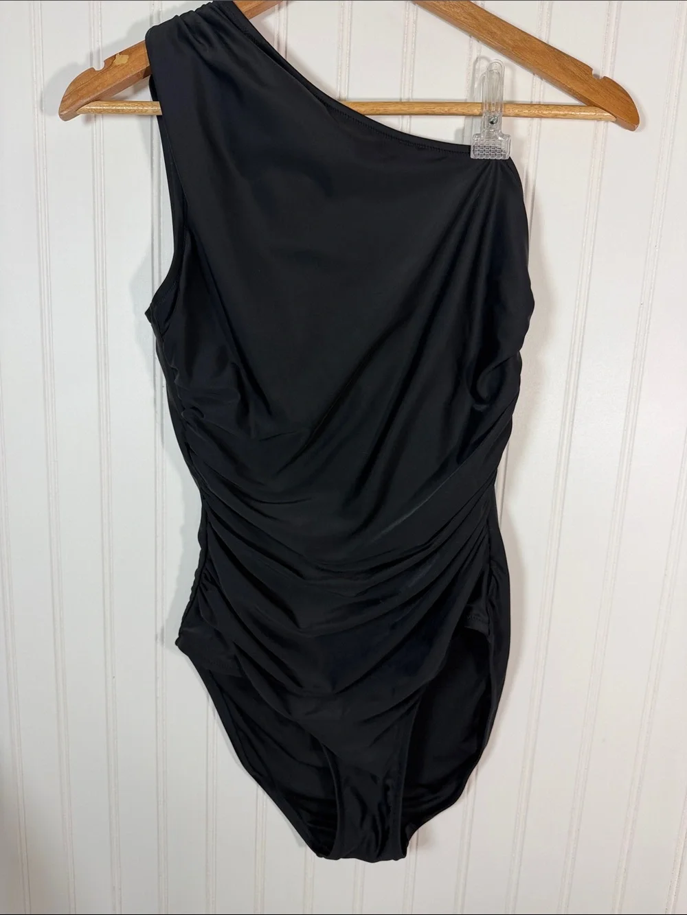 J. Crew Black One-Shoulder Ruched One-Piece Swimsuit Size 10 NWOT
